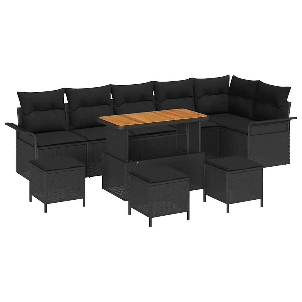 Outdoor Sofa Set for Patio 10 Piece Black Poly Rattan Furniture with Cushions