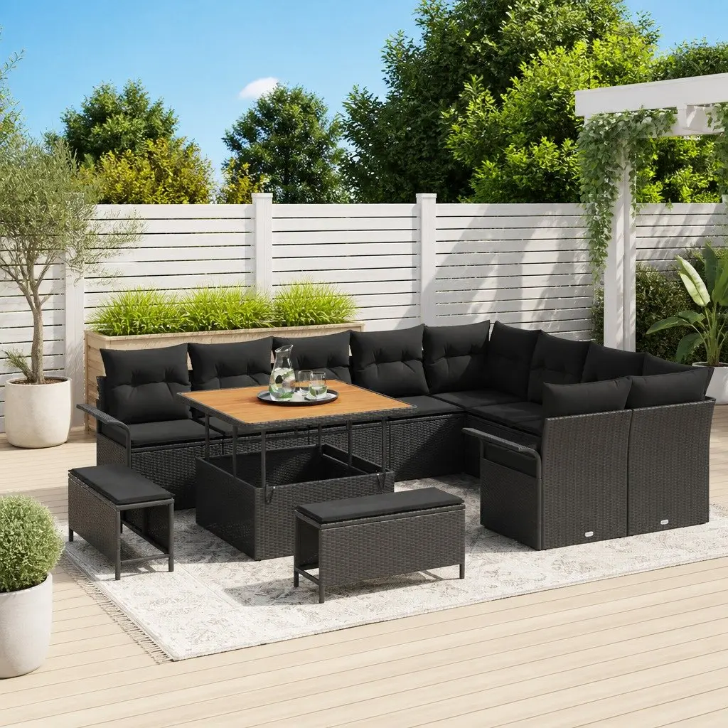 Outdoor Garden Sofa Set 12pc Modular Poly Rattan Black Furniture with Cushions