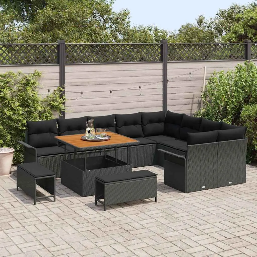 Outdoor Garden Sofa Set 12pc Modular Poly Rattan Black Furniture with Cushions