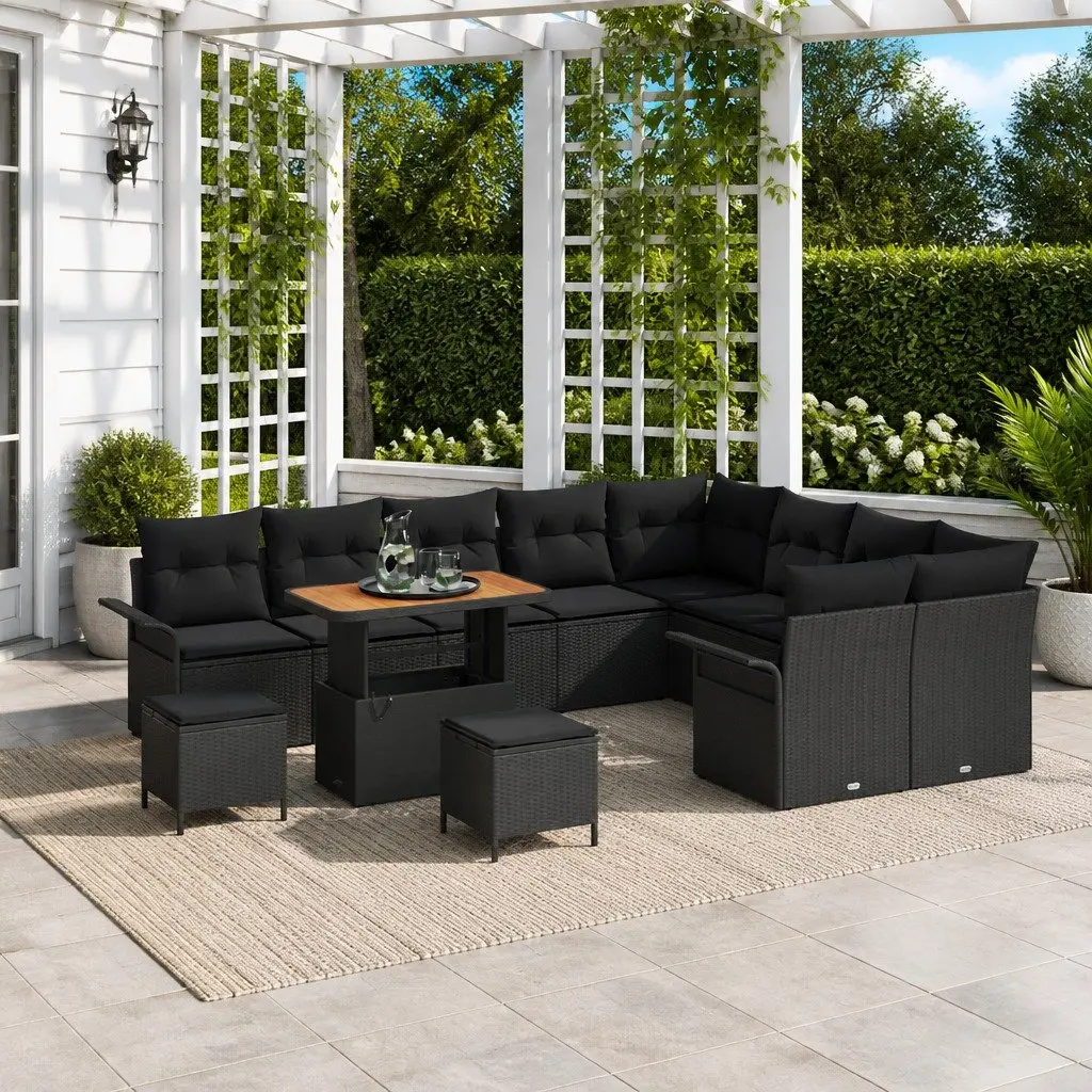 Modular Outdoor Garden Sofa Set with Cushions Black 12 Piece