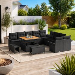 Garden Sofa Set 13 Piece Outdoor Lounge Patio Furniture Black Poly Rattan