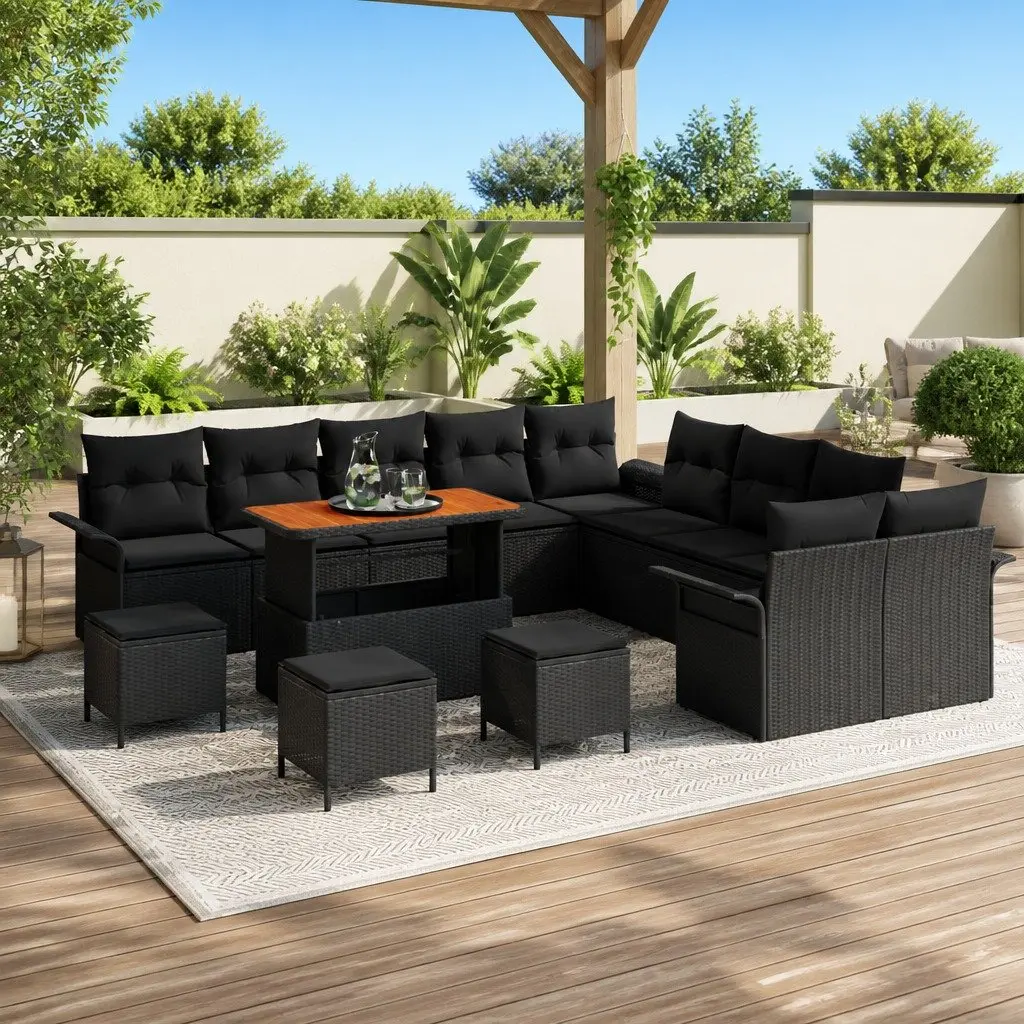 Garden Sofa Set 14 Pieces Black Outdoor Furniture Poly Rattan for Patios Gardens Sunrooms