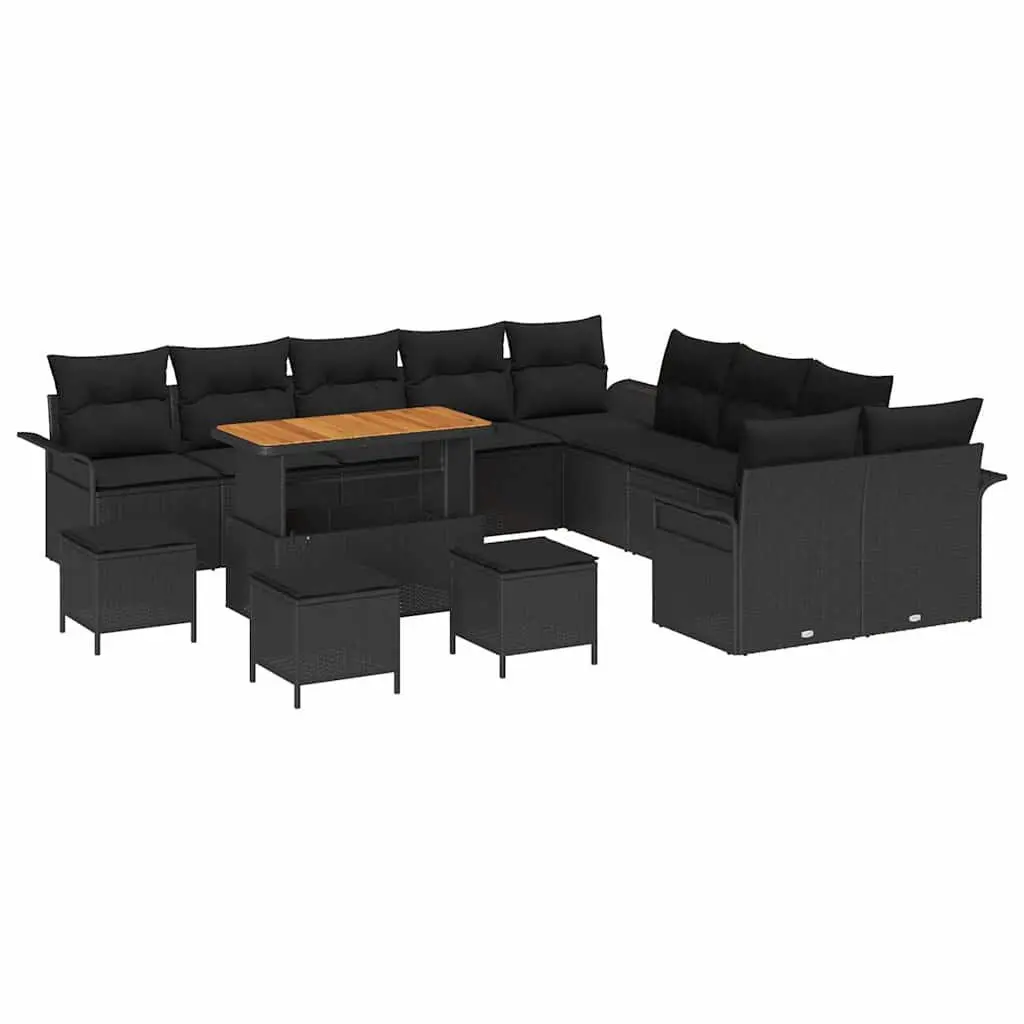 Garden Sofa Set 14 Pieces Black Outdoor Furniture Poly Rattan for Patios Gardens Sunrooms