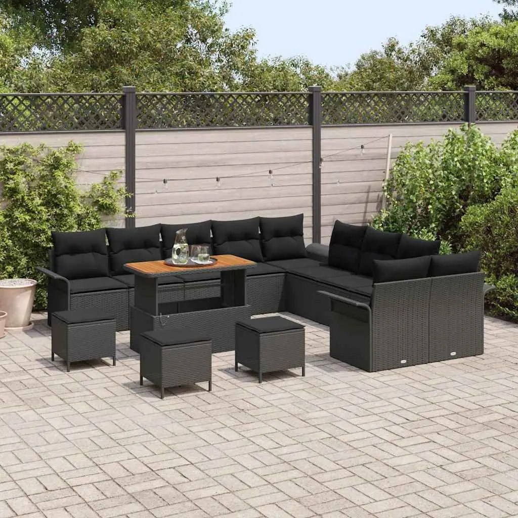 Garden Sofa Set 14 Pieces Black Outdoor Furniture Poly Rattan for Patios Gardens Sunrooms
