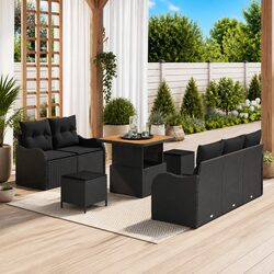 8 Piece Modular Garden Sofa Set with Acacia Wood Tabletop