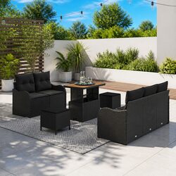 Outdoor Garden Sofa Set 8 Pieces Black Poly Rattan Furniture Patio Lounge Suite