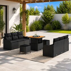 9-Piece Outdoor Garden Sofa Set: Poly Rattan & Acacia