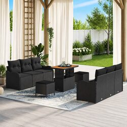 Specifications for 9-Piece Outdoor Sofa Set in Black Poly Rattan