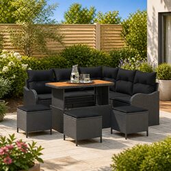 9 Piece Modular Garden Sofa Set with Poly Rattan Design
