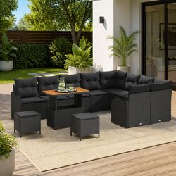 Garden Sofa Set Specs: 12 Piece Black Poly Rattan Lounge