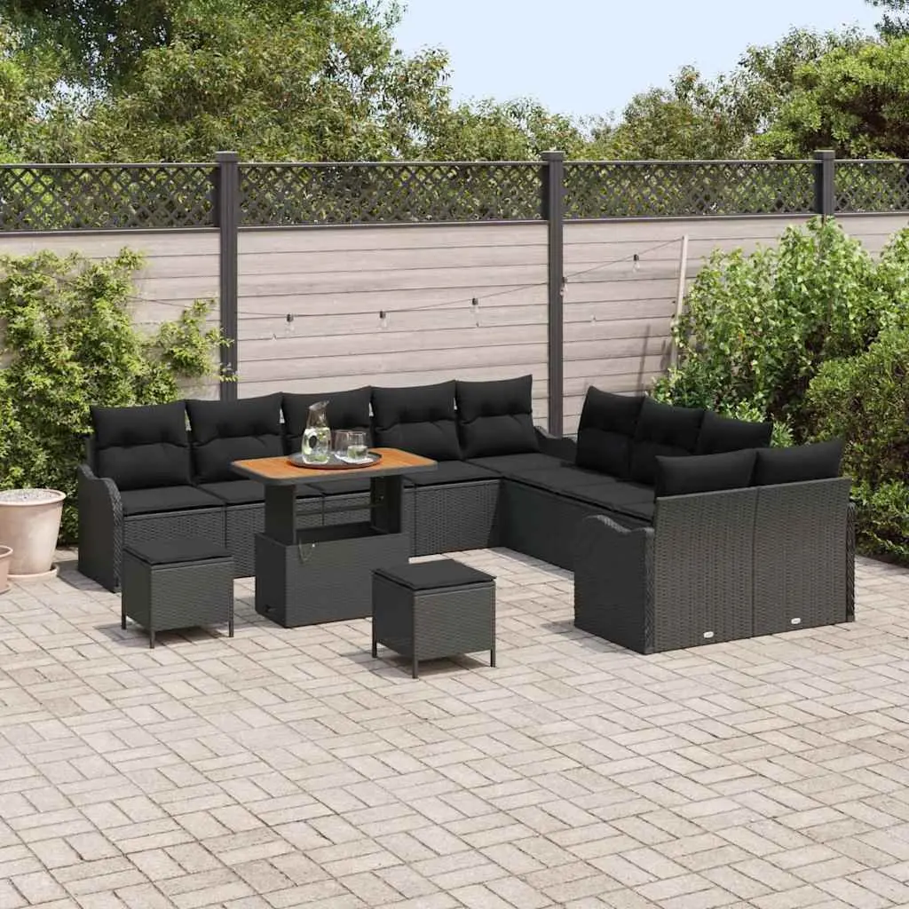 Garden Sofa Set 13 pcs Height-Adjustable Outdoor Furniture Black Poly Rattan