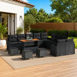 14 Piece Garden Sofa Set: Dimensions and Materials Listed