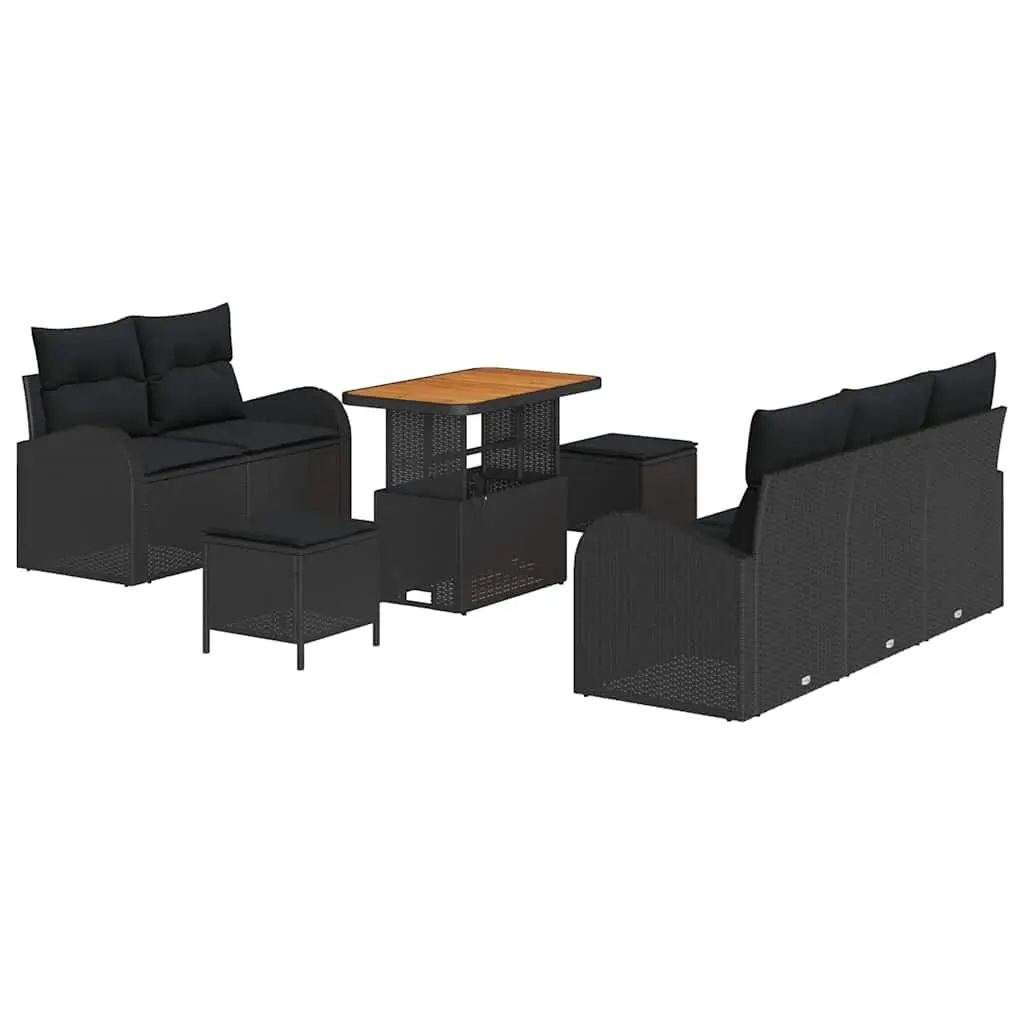 8 Piece Outdoor Sofa Set for Garden and Patio Black Poly Rattan with Cushions