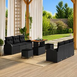 Garden Sofa Set 9 Piece Outdoor Furniture Black Poly Rattan Modular Patio Lounge