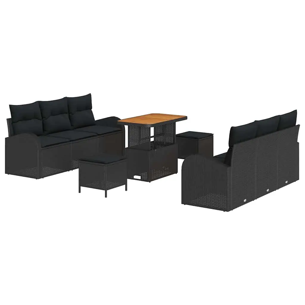 Garden Sofa Set 9 Piece Outdoor Furniture Black Poly Rattan Modular Patio Lounge