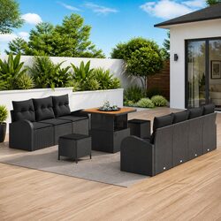 Outdoor Sofa Set: 10-Piece Modular Design in Black