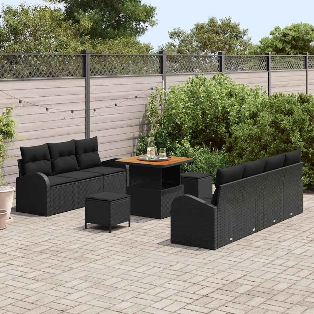 Outdoor Garden Sofa Set 10-Piece Black Poly Rattan Modular Patio Furniture