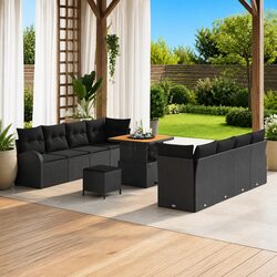 Garden Sofa Set 11 Piece Outdoor Furniture Black Rattan Cushion Patio Lounge