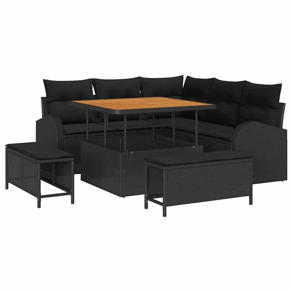 Modular Garden Sofa Set for Outdoor Use 8 Piece Black Poly Rattan Patio Lounge