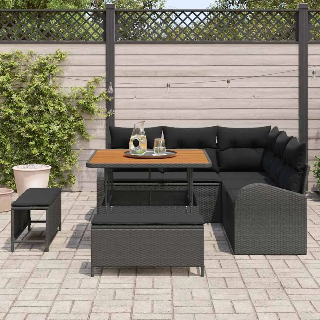 Modular Garden Sofa Set for Outdoor Use 8 Piece Black Poly Rattan Patio Lounge
