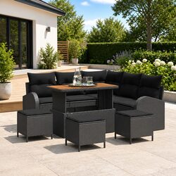 Garden Sofa Set 9 Pieces Black Poly Rattan Outdoor Furniture Patio Lounge