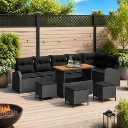 Garden Sofa Set 10 Piece Outdoor Furniture Black Poly Rattan Modular Patio