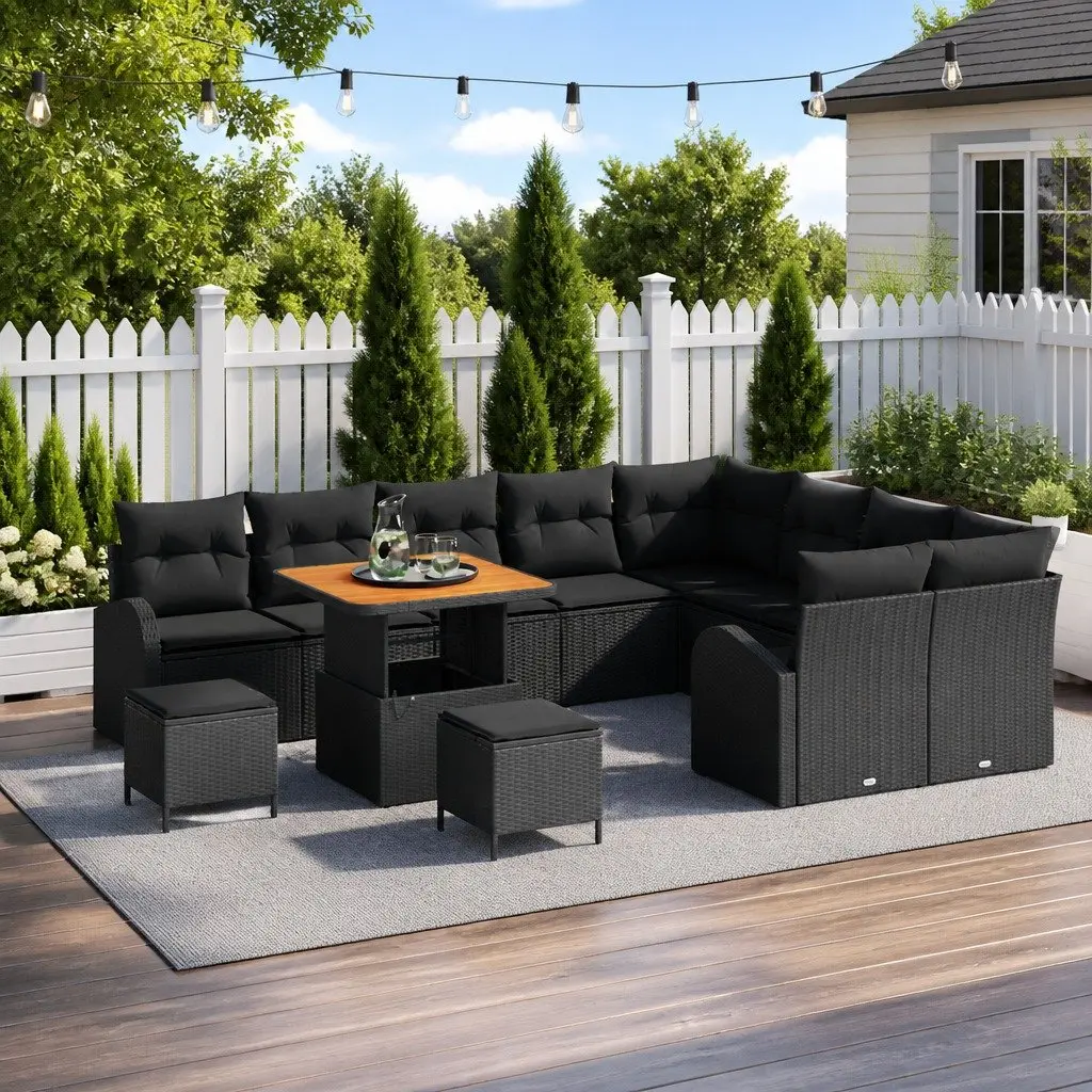 Garden Sofa Set 12 Piece Outdoor Furniture Black Poly Rattan Lounge Seating