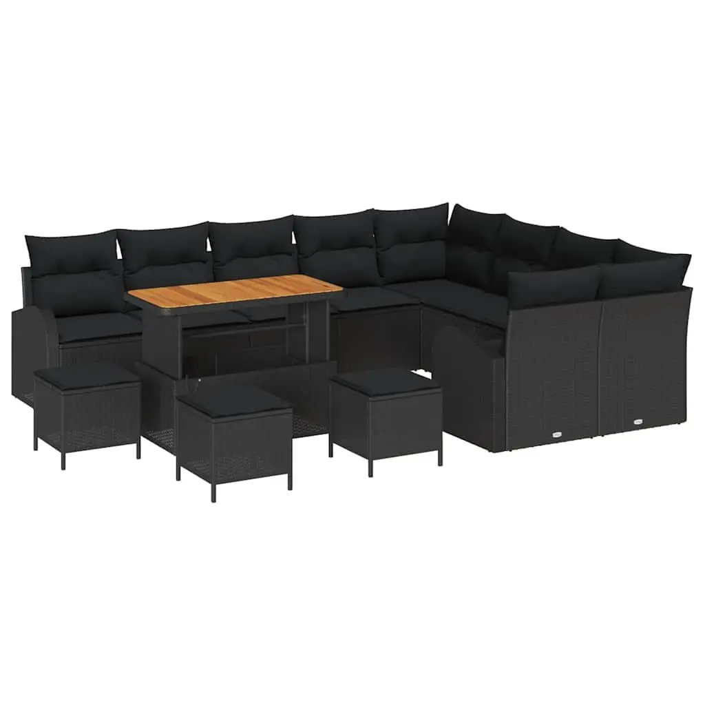 Garden Sofa Set 13 Pieces Black Poly Rattan Outdoor Furniture for Patio and Garden