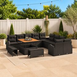 Specifications of 13-Piece Black Poly Rattan Sofa Set