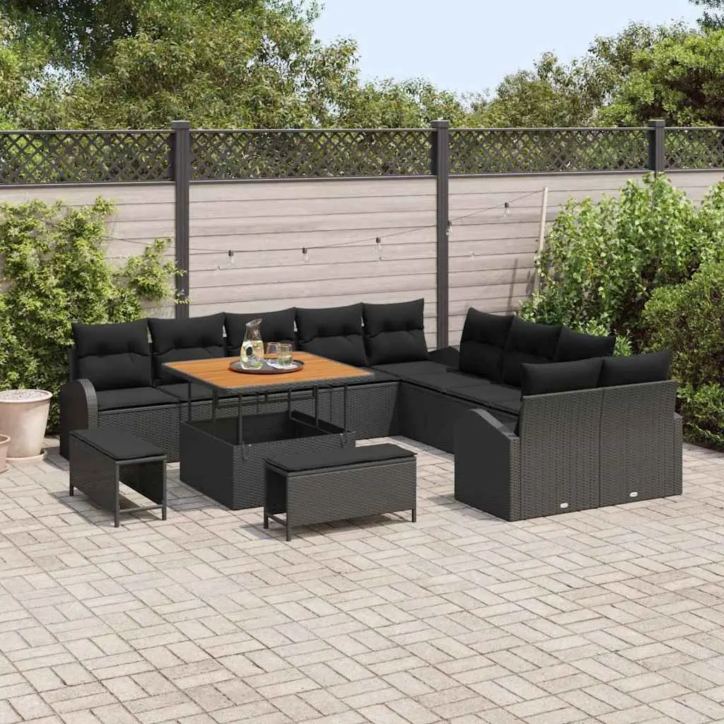 Garden Sofa Set Outdoor Use 13 Piece Black Poly Rattan Modular Patio Lounge
