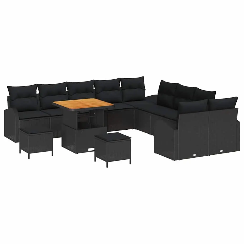 Garden Sofa Set Outdoor Furniture 13 Piece Black Poly Rattan Modular Patio Lounge