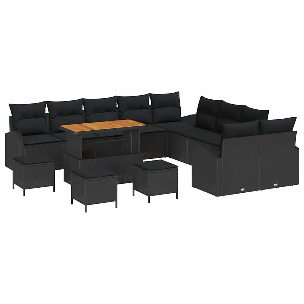 Garden Sofa Set 14 Piece Outdoor Furniture Black Poly Rattan Patio Lounge