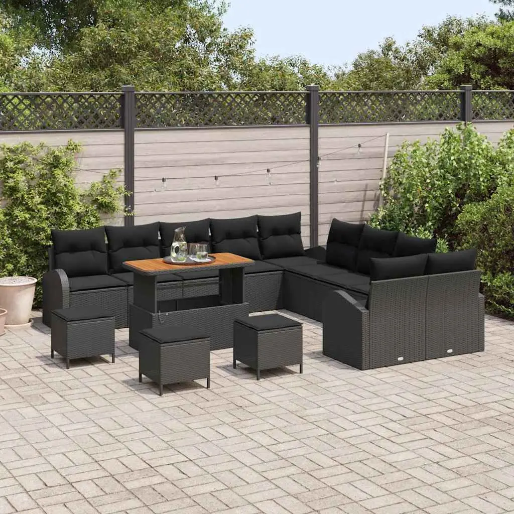 Garden Sofa Set 14 Piece Outdoor Furniture Black Poly Rattan Patio Lounge