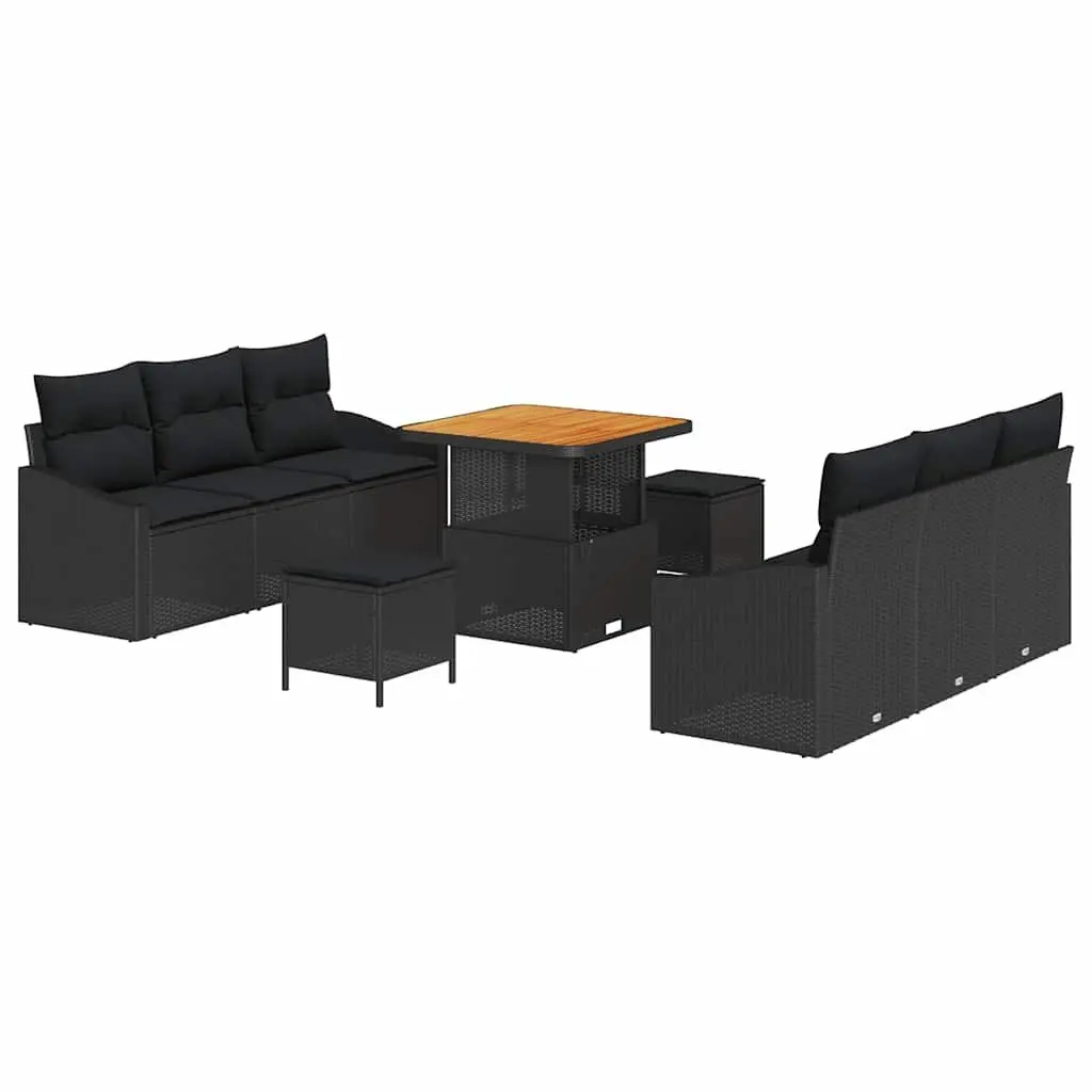 Garden Sofa Set 9 Pieces Outdoor Furniture Black Poly Rattan Modular Patio