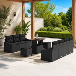 Detailed Specs for 10-Piece Black Poly Rattan Sofa Set