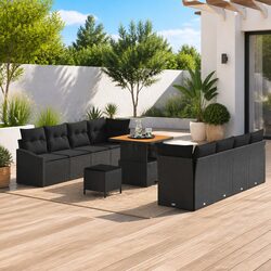 Specifications for 11-Piece Black Poly Rattan Sofa Set