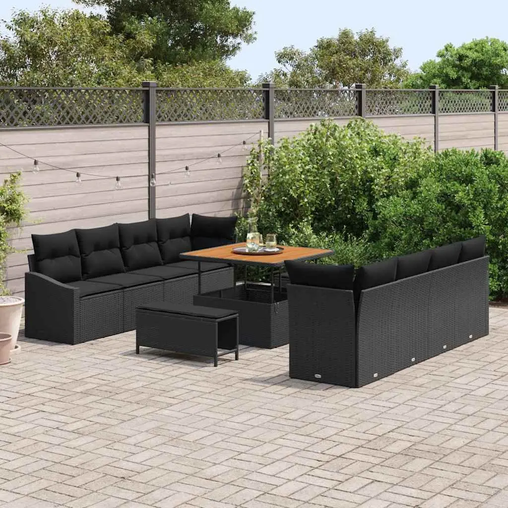 Garden Sofa Set 11 Pieces Black Poly Rattan Outdoor Furniture Patio Lounge
