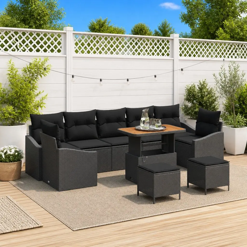 Modular Outdoor Garden Sofa Set 10 Pieces Black Poly Rattan with Cushions