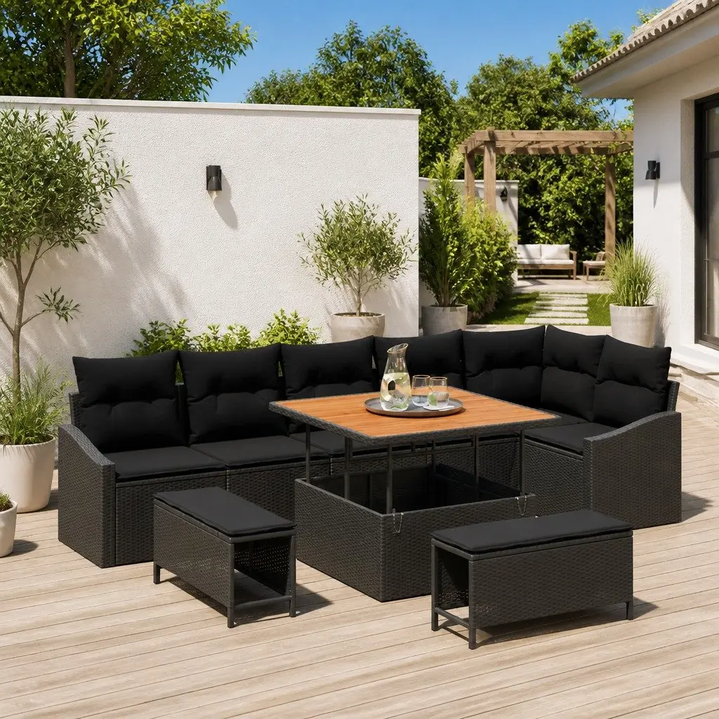 Garden Sofa Set 9 pcs Outdoor Furniture Poly Rattan Modular Patio Lounge with
