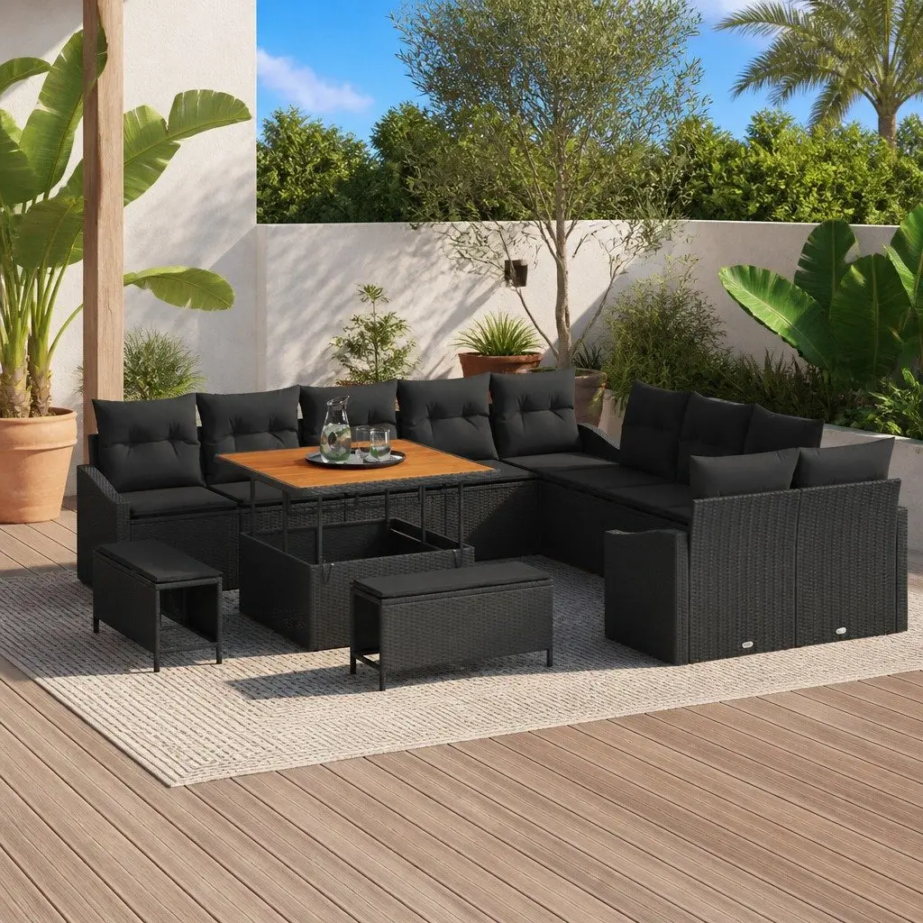 Outdoor Garden Sofa Set Modular Lounge Furniture 13 Pieces Black