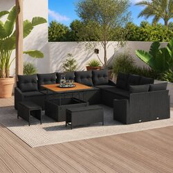 Outdoor Garden Sofa Set 13 Pieces Black Modular Lounge Furniture with Cushions