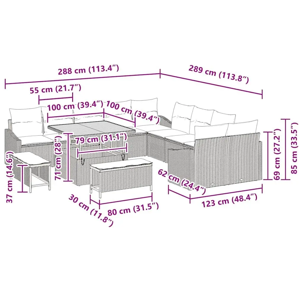 Outdoor Garden Sofa Set Modular Lounge Furniture 13 Pieces Black