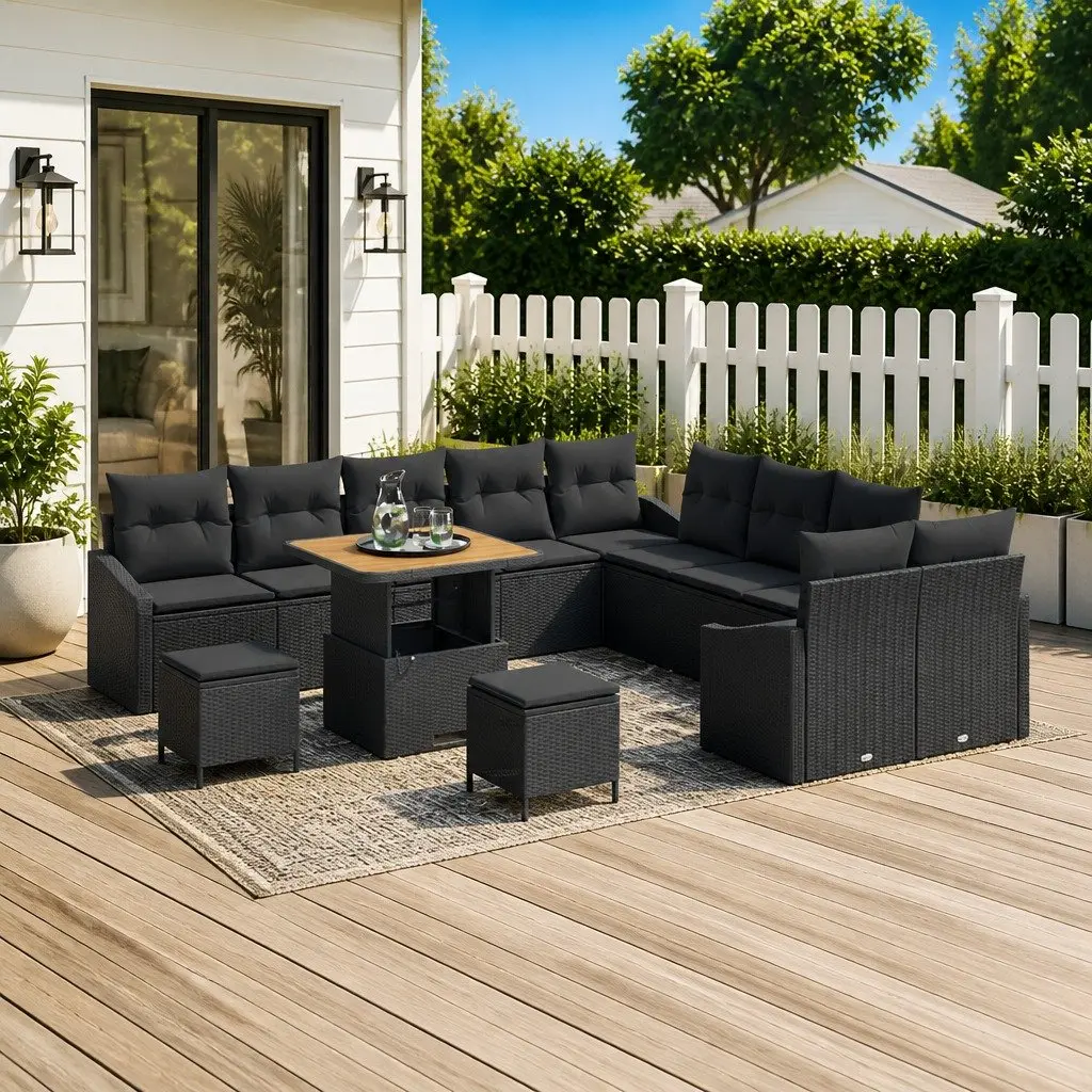 Garden Sofa Set 13 pcs Black Outdoor Furniture Poly Rattan Modular Lounge with