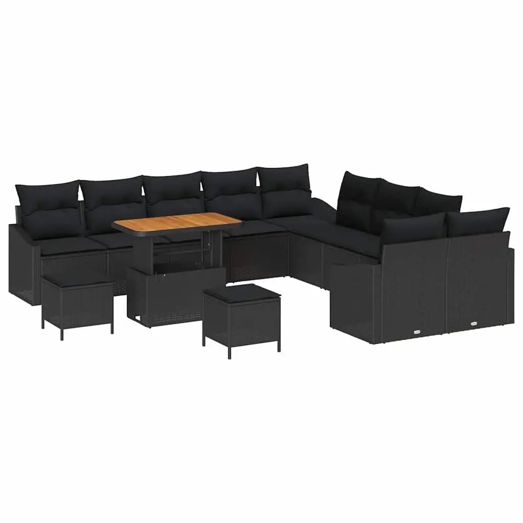 Modular Garden Sofa Set 13 Piece Outdoor Furniture Cushioned Black Poly Rattan for Patio and Terrace