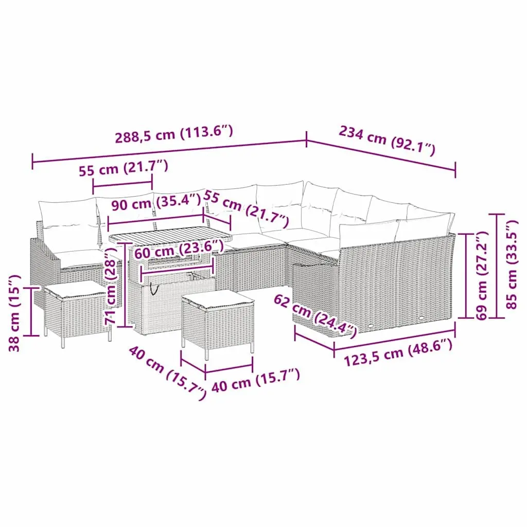 Modular Garden Sofa Set 13 Piece Outdoor Furniture Cushioned Black Poly Rattan for Patio and Terrace
