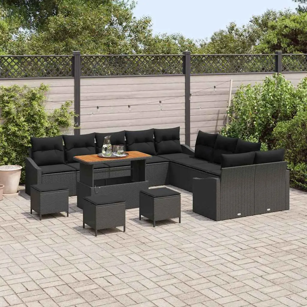 Garden Sofa Set 14 Piece Outdoor Furniture Black Poly Rattan Modular Lounge