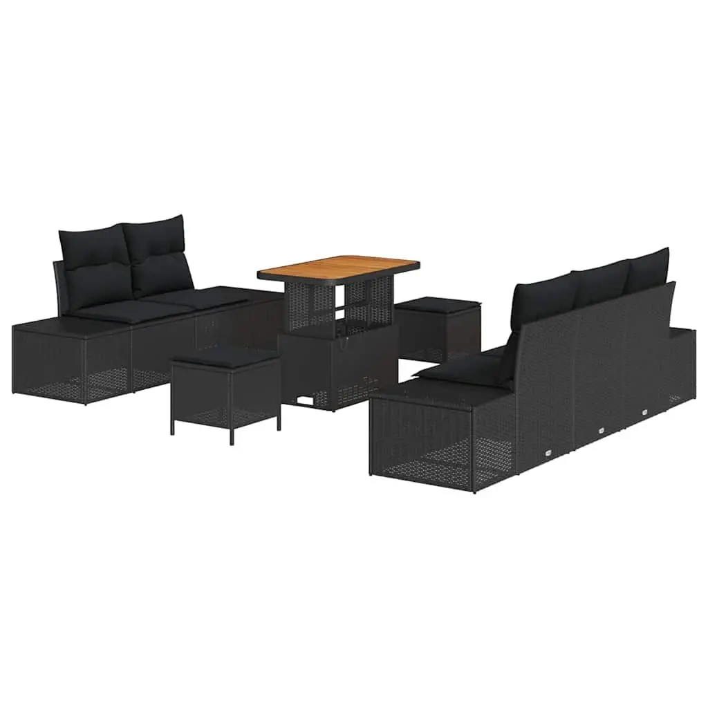 Garden Sofa Set Outdoor Furniture 8 Piece Black Poly Rattan Patio Lounge with