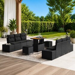 9-Piece Modular Outdoor Sofa Set with Height-Adjustable Table