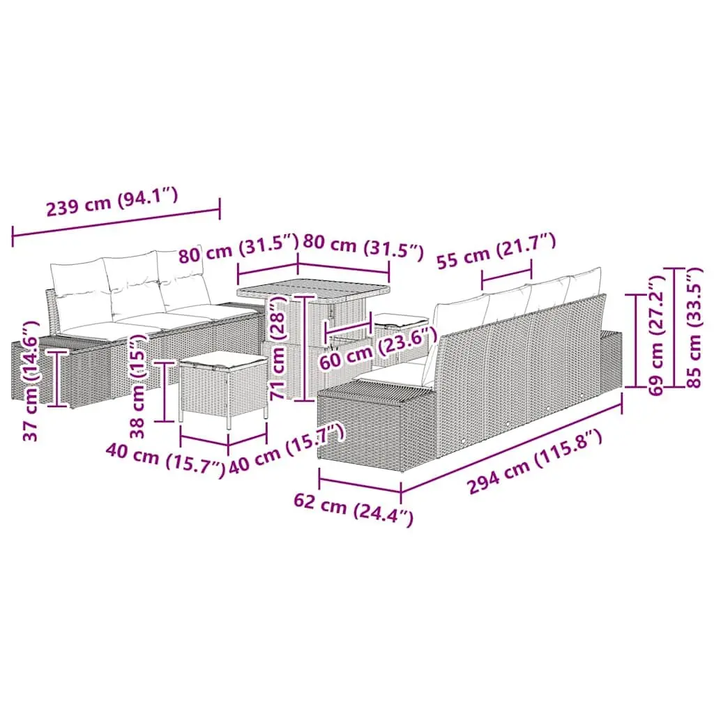Outdoor Garden Sofa Set 10pc Modular Lounge Furniture Black Poly Rattan with