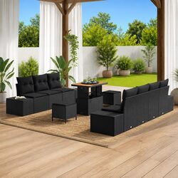 Outdoor Garden Sofa Set - 10 Modular Pieces, Black Rattan